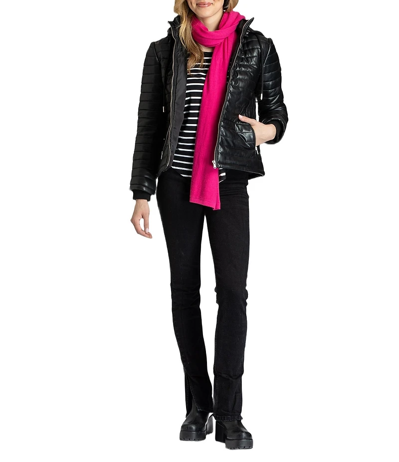 APNY Lamb Leather Long Sleeve Zip-Up Puffer Jacket