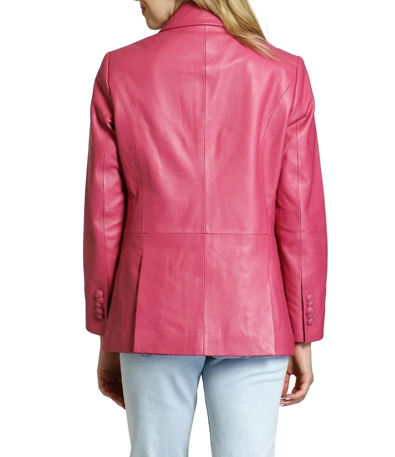 APNY Lamb Leather Notch Collar Long Sleeve Boyfriend Blazer