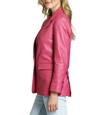 APNY Lamb Leather Notch Collar Long Sleeve Boyfriend Blazer