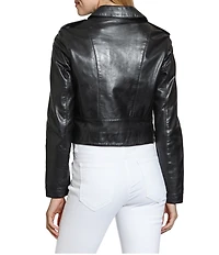 APNY Lamb Leather Notch Collar Long Sleeve Cropped Jacket
