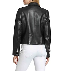 APNY Lamb Leather Notch Collar Long Sleeve Double Breasted Cropped Jacket