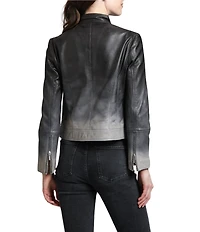 APNY Lamb Leather Ombre Banded Collar Long Sleeve Jacket