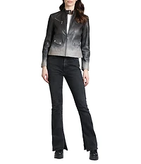APNY Lamb Leather Ombre Banded Collar Long Sleeve Jacket