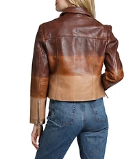 APNY Lamb Leather Ombre Print Spread Collar Long Sleeve Zip Front Jacket