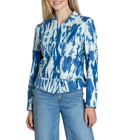 APNY Lamb Leather Printed Collarless Long Sleeve Jacket