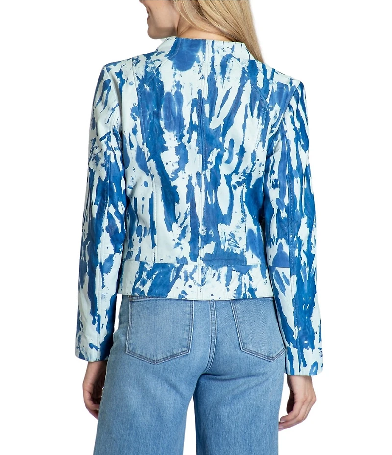 APNY Lamb Leather Printed Collarless Long Sleeve Jacket