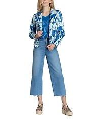 APNY Lamb Leather Printed Collarless Long Sleeve Jacket