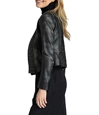 APNY Lamb Leather Quilted Beaded Collarless Long Sleeve Jacket