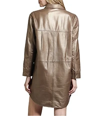 APNY Lamb Leather Spread Collar Long Sleeve Shirt Dress