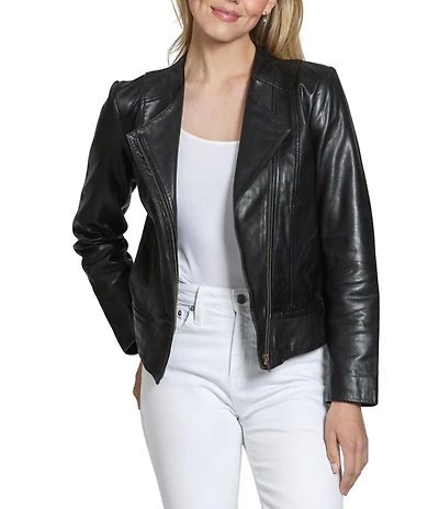APNY Leather Notch Lapel Long Sleeve Jacket