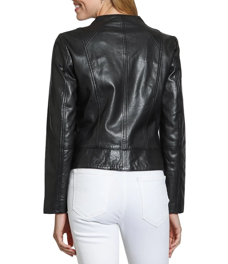 APNY Leather Notch Lapel Long Sleeve Jacket