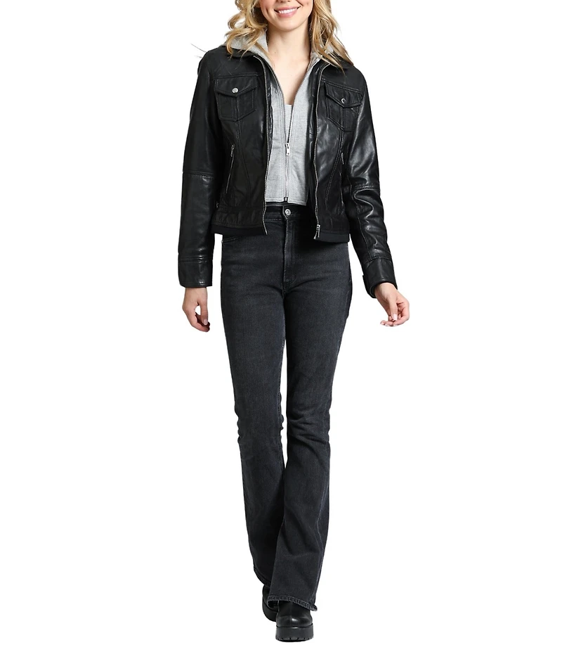 APNY Leather Notch Lapel Long Sleeve Jacket