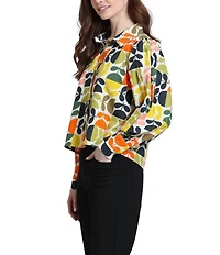 APNY Lightweight Woven Geometric Floral Print Point Collar Long Sleeve Shirt