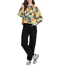 APNY Lightweight Woven Geometric Floral Print Point Collar Long Sleeve Shirt