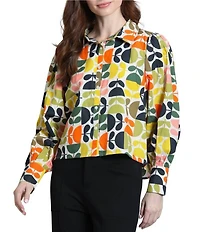 APNY Lightweight Woven Geometric Floral Print Point Collar Long Sleeve Shirt