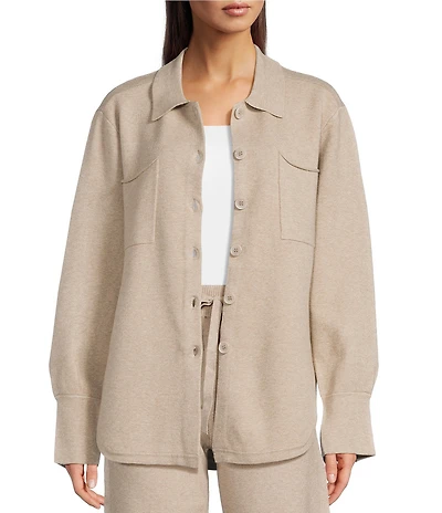 APNY Luxe Knit Coordinating Collared Long Sleeve Button Down Shacket