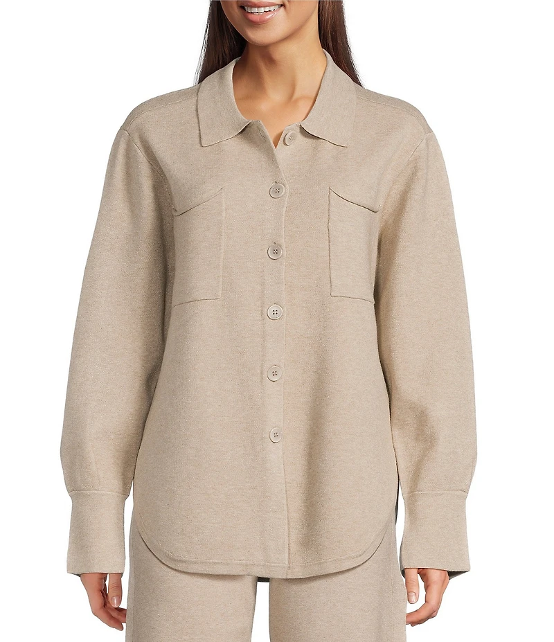 APNY Luxe Knit Coordinating Collared Long Sleeve Button Down Shacket