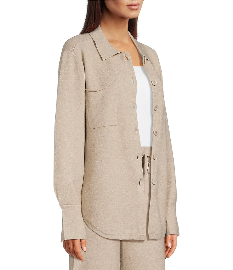 APNY Luxe Knit Coordinating Collared Long Sleeve Button Down Shacket