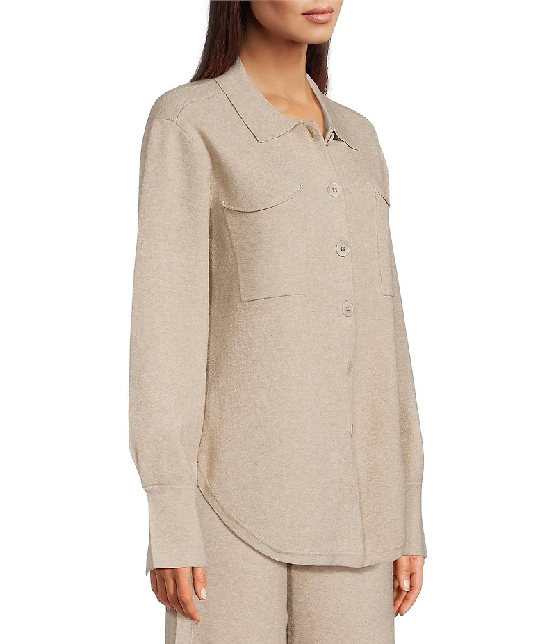 APNY Luxe Knit Coordinating Collared Long Sleeve Button Down Shacket