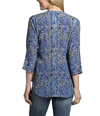 APNY Paisley Mandarin Collar 3/4 Sleeve Button Front Top