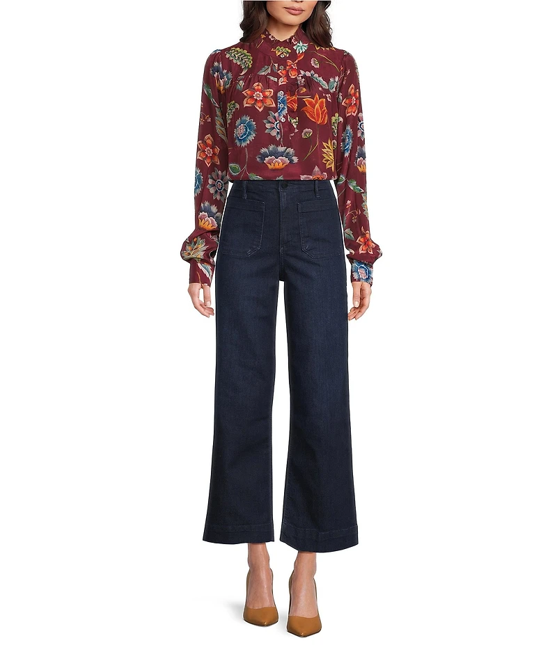 APNY Print Woven Floral Print Stand Collar Long Sleeve Blouse