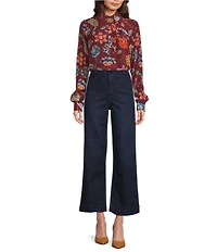 APNY Print Woven Floral Print Stand Collar Long Sleeve Blouse