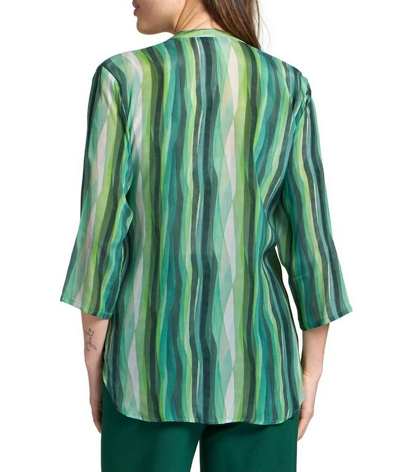 APNY Print Woven Mandarin Collar 3/4 Sleeve Button Down Shirt