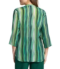 APNY Print Woven Mandarin Collar 3/4 Sleeve Button Down Shirt