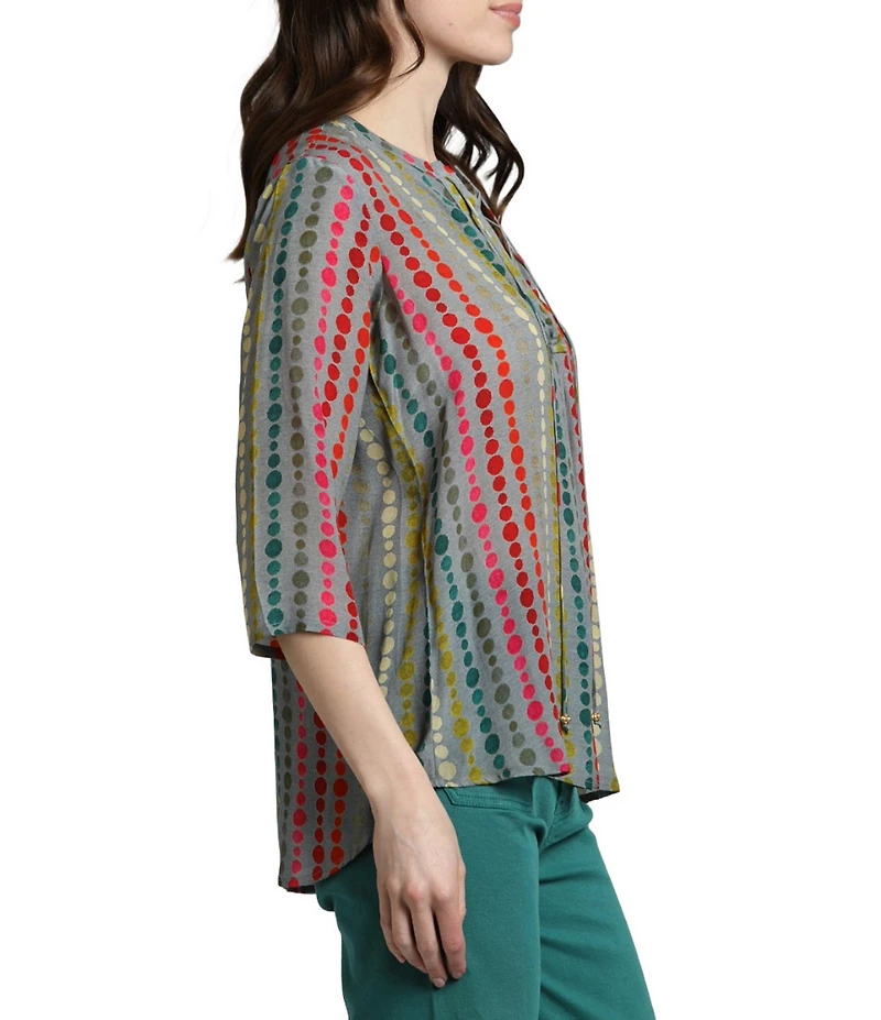 APNY Printed Crepe V-Neck Tassel 3/4 Sleeve Top