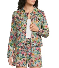 APNY Printed Denim Point Collar Long Sleeve Coordinating Jacket
