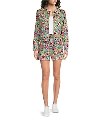 APNY Printed Denim Point Collar Long Sleeve Coordinating Jacket
