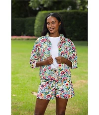 APNY Printed Denim Point Collar Long Sleeve Coordinating Jacket