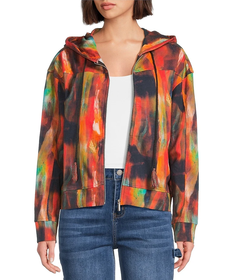 APNY Printed Knit Hooded Long Sleeve Full Zip Pocketed Hoodie