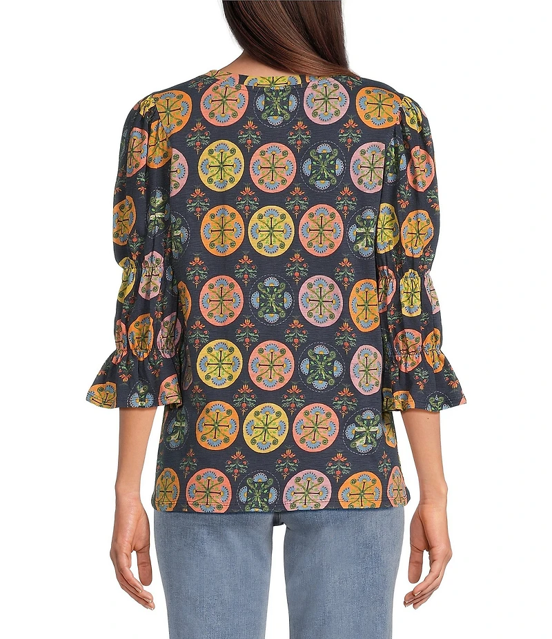 APNY Printed Knit V-Neck 3/4 Sleeve Blouse