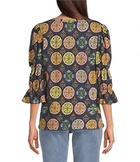 APNY Printed Knit V-Neck 3/4 Sleeve Blouse