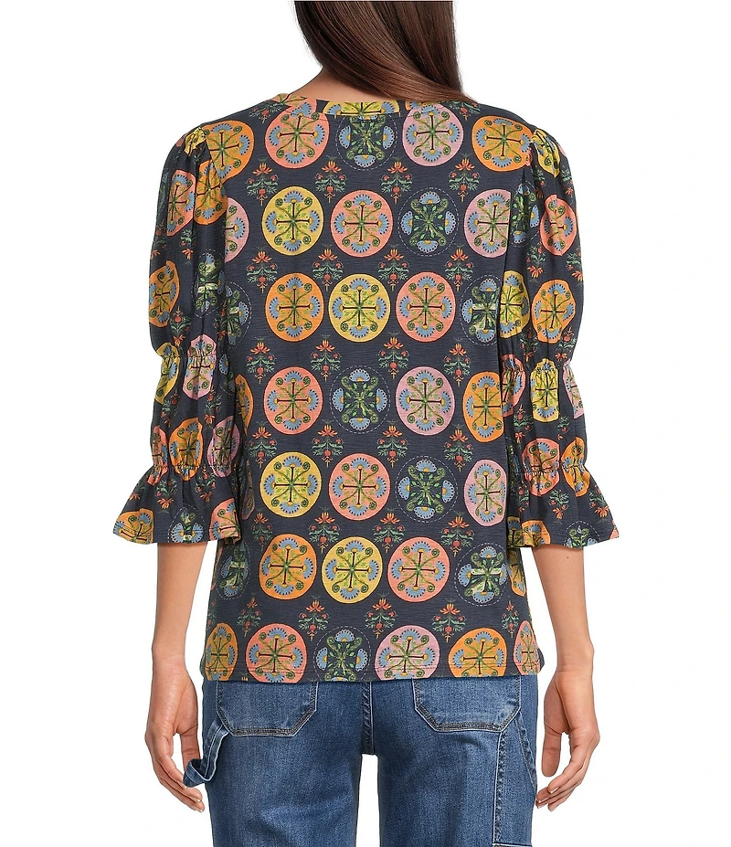 APNY Printed Knit V-Neck 3/4 Sleeve Blouse