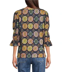 APNY Printed Knit V-Neck 3/4 Sleeve Blouse