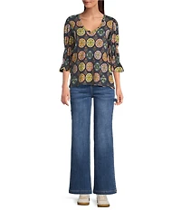 APNY Printed Knit V-Neck 3/4 Sleeve Blouse