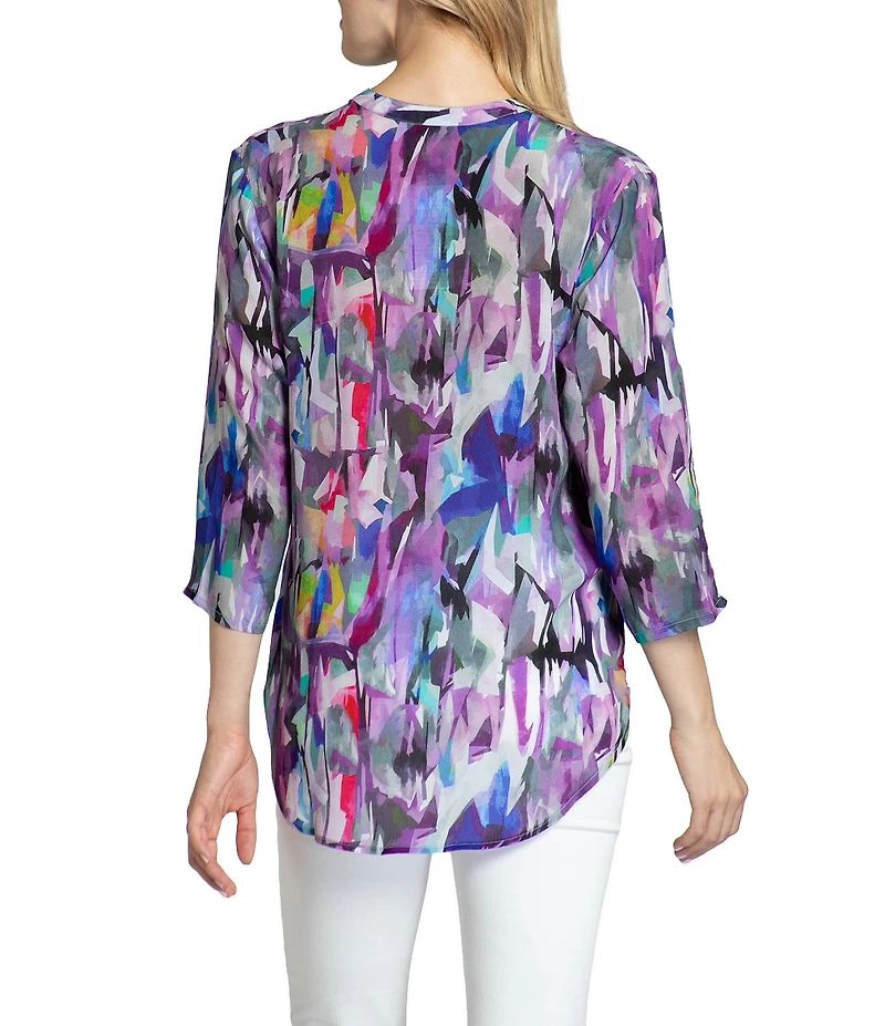 APNY Printed Mandarin Collar Neckline 3/4 Sleeve Blouse