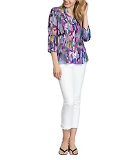 APNY Printed Mandarin Collar Neckline 3/4 Sleeve Blouse
