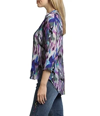 APNY Printed Split V-Neckline 3/4 Sleeve Blouse