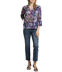APNY Printed Split V-Neckline 3/4 Sleeve Blouse