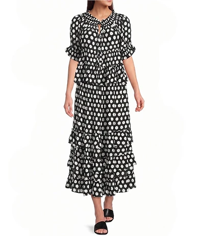 APNY Printed Round Neck Short Sleeve Tiered A-Line Dress