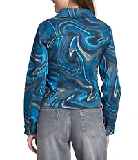APNY Printed Stretch Denim Spread Collar Long Sleeve Jacket
