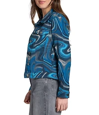 APNY Printed Stretch Denim Spread Collar Long Sleeve Jacket