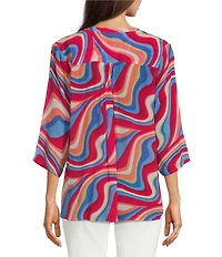 APNY Printed Tassel V-Neck 3/4 Sleeve Blouse