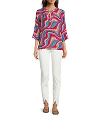 APNY Printed Tassel V-Neck 3/4 Sleeve Blouse
