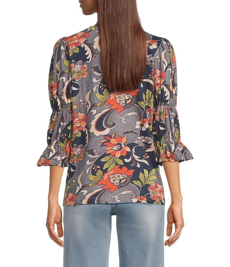 APNY Printed V-Neck 3/4 Renaissance Sleeve Tee