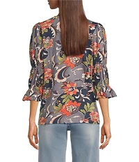 APNY Printed V-Neck 3/4 Renaissance Sleeve Tee