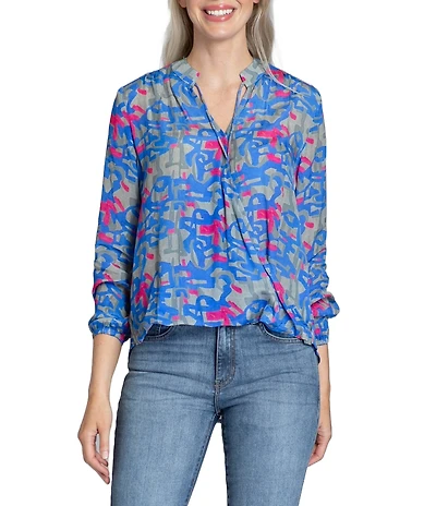 APNY Printed V-Neck 3/4 Sleeve Crossover Top